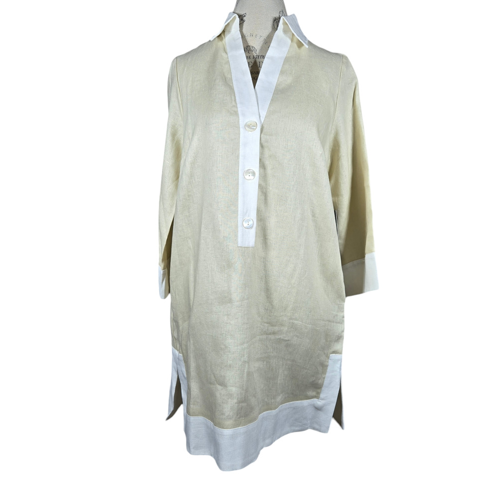 Tuckernuck Collier Dress Womens XXSmall Champagne Linen Mini Shift Beach Preppy